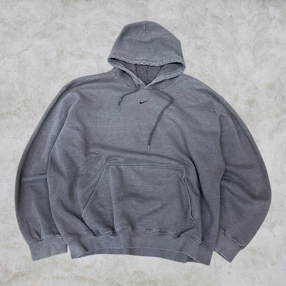 Vintage Nike Hoodie Mens XL Grey Faded Center Swoosh Check Travis Scott Y2K 90s